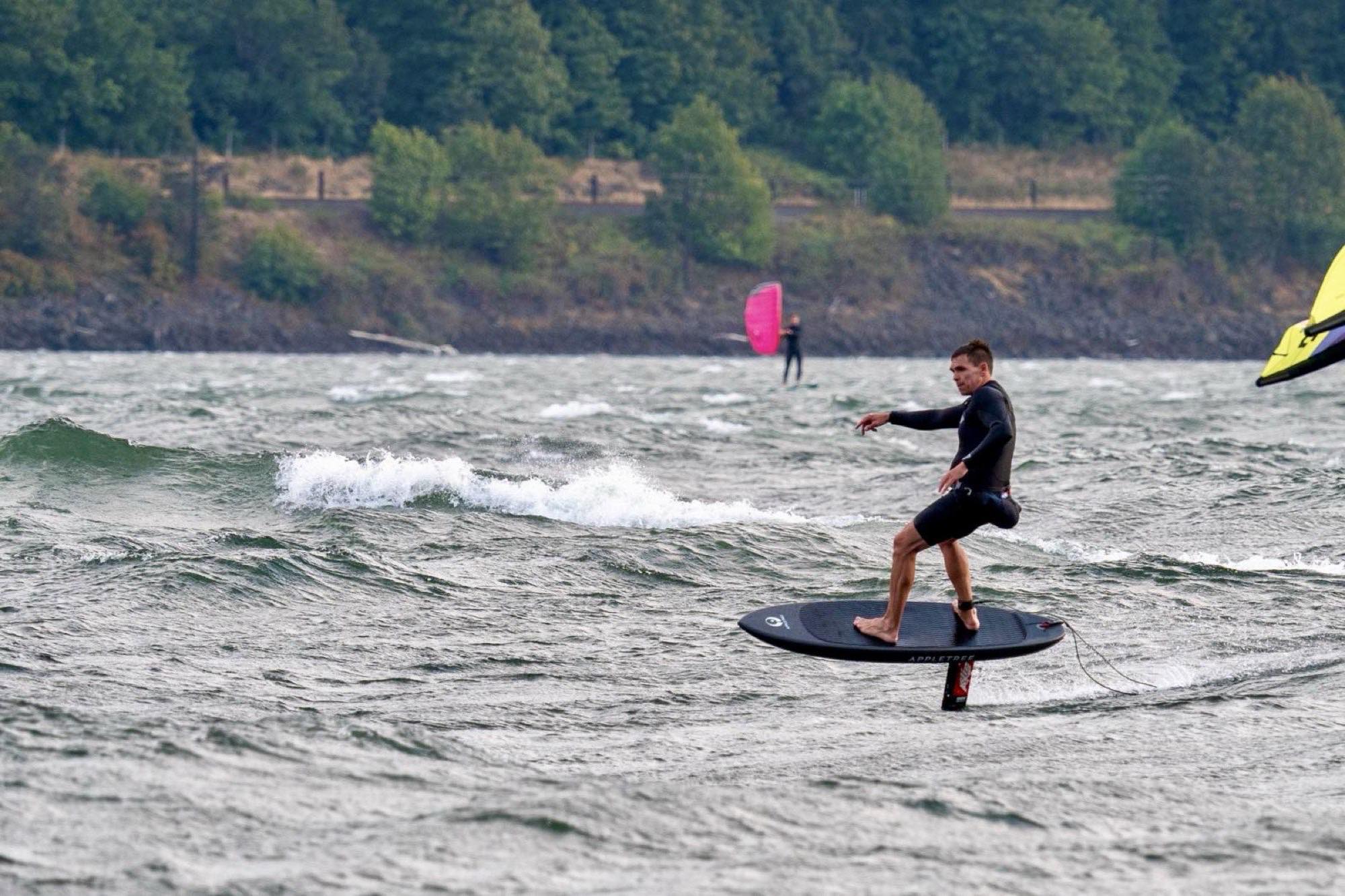 Wing foiling on the river