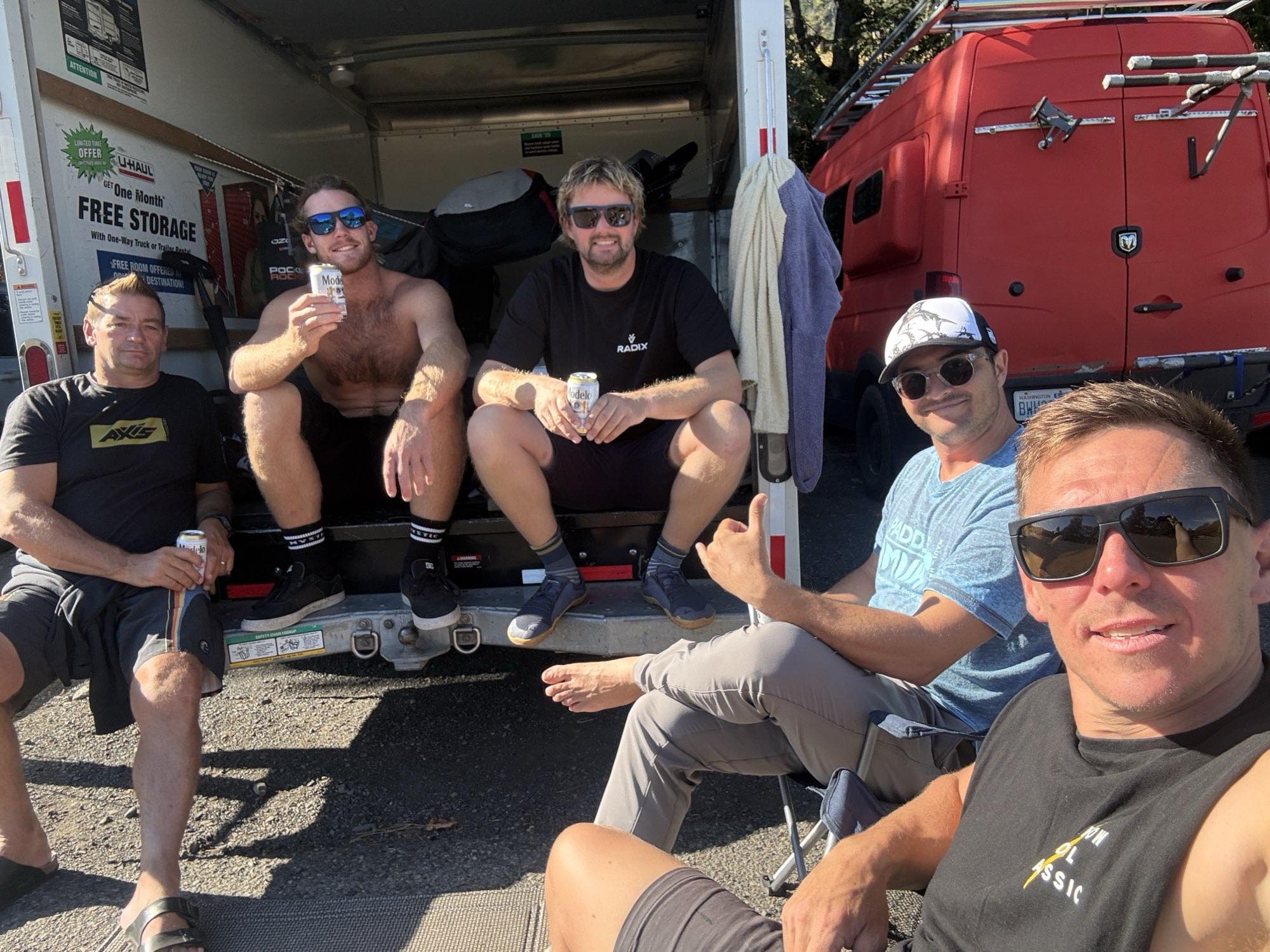 Hanging out at the back of the van